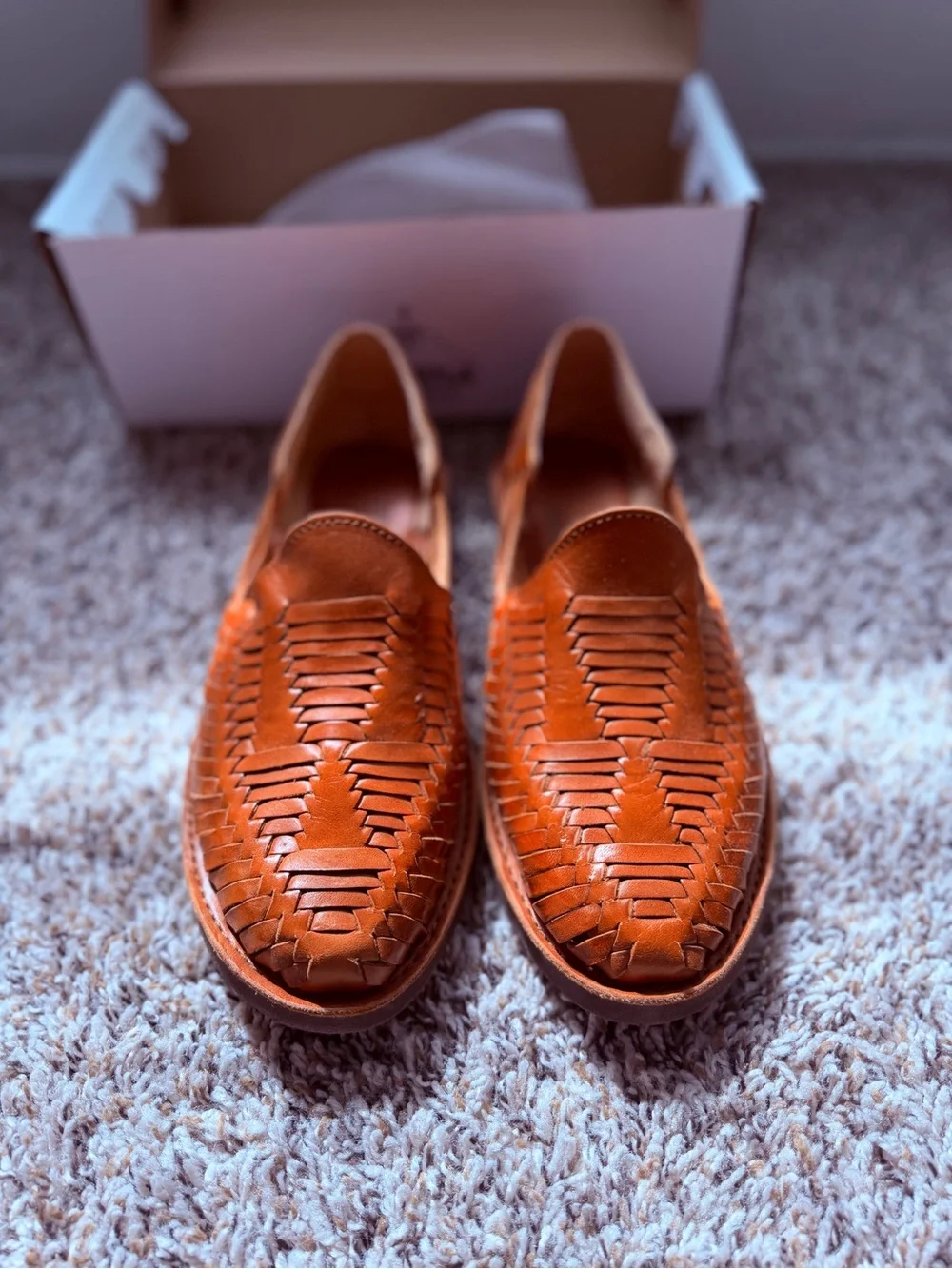 Chamula Cancún Huarache Sandals Mens 8.5 Red Brown Leather Hand Woven 6101